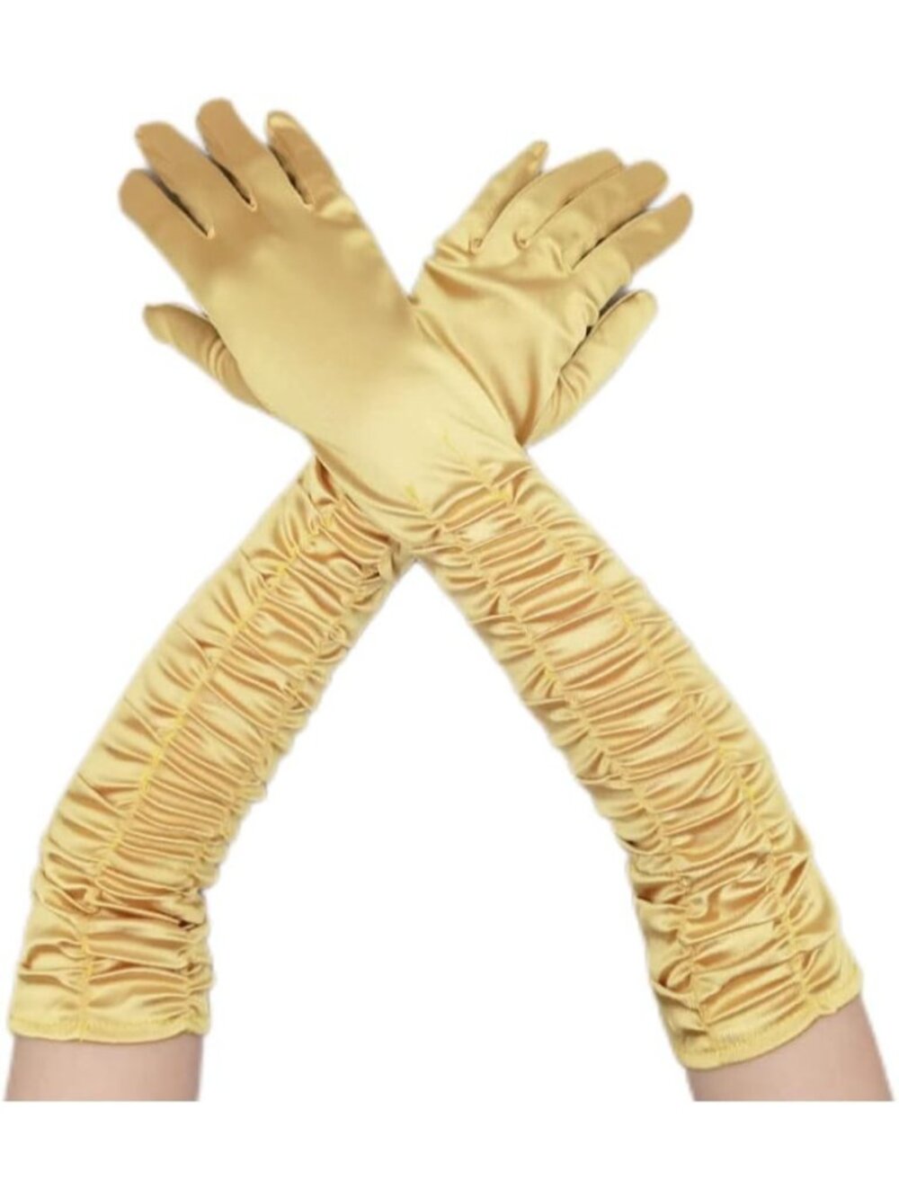 Women's Golden Long Opera Party 1920s Satin Elbow Adult Stretchy Pleat Gloves